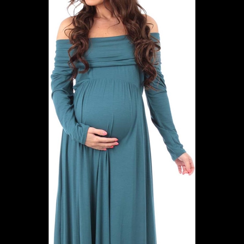 Elegant maternity Off-Shoulder Long Sleeve Dress in Blue - Picture 4 of 4